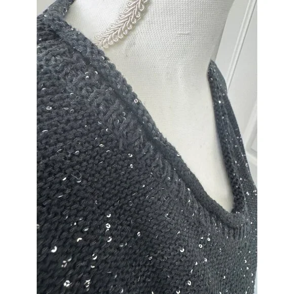 DKNY Jeans Womens XL Sequin V-Neck Sweater Black Light Soft Comfortable - Picture 2 of 14